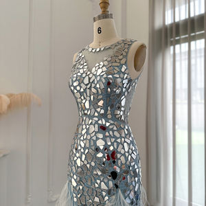 Jancember SZ124 Crystal Sleeveless Zipper Feather Women's Evening Party <b>Dresses</b> - Product Image 6