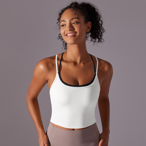 Sujetador deportivo largo transpirable para mujer al por mayor con doble tirante cruzado, top corto de yoga con almohadillas extraíbles, de Spandex/Nylon para gimnasio - Product Image 5