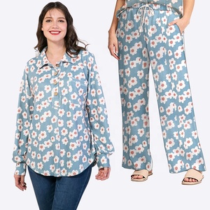 Quick Customized Printed Home Loungewear Shirt Loose Set Autumn Cotton Pj Sets for Women