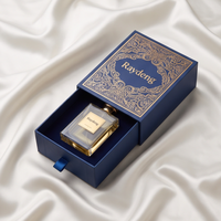 Boîte d'emballage de parfum personnalisée bleu marine, boîte coulissante en carton de luxe vide avec motif floral estampé or pour parfum