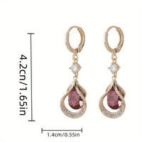 Set Anting Geometris Batu Mata Kucing Berlapis Emas Tembaga dengan Hiasan Bunga dan Rhinestone, Anting Gantung Fashion Wanita