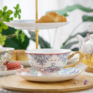 精品骨瓷8盎司瓷器陶瓷英皇风格咖啡茶杯茶碟套装 - Product Image 4