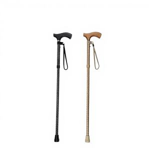 Bastón Plegable de Aluminio Negro con Patrón Grabado OEM, Punta de Goma, Mango en T, Capacidad de 250 LBS, Certificado CE - Product Image 1