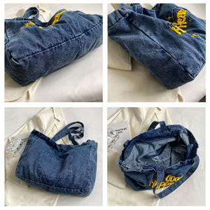 Bolso de mano portátil para pantalones vaqueros, bolso de compras clásico de mezclilla bordado personalizado para mujer, bolso de hombro grande y duradero - Product Image 3
