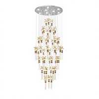Lustre moderne en cristal sur mesure, grand, carré, long, en forme de tube, avec fleurs, art moderne, suspension LED, télécommande, hauteur réglable, intensité variable