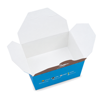 Conteneur alimentaire en papier à emporter avec impression bleue et fermeture pliable pour les repas de céréales et les déjeuners de légumes