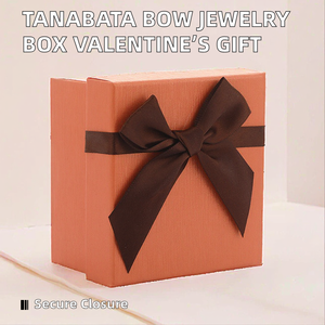 Caja de Regalo Naranja con Lazo Marrón, Caja de Embalaje de Joyería de Cartón Rígido para Collar, Pendientes y Anillo - Product Image 2