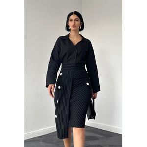 Wholesale <b>Black</b> Striped Polyviscose <b>Pencil</b> <b>Skirt</b> Empire Waistline Plain Style Cotton Knitted Fabric XS for Spring Summer Autumn - Product Image 2