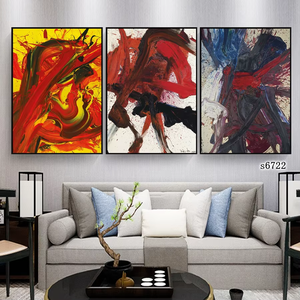 Set di 3 <span class=keywords><strong>Quadri</strong></span> su Tela Astratti <span class=keywords><strong>Moderni</strong></span>, Dipinto Triptico per Decorazione di Hall di Hotel e Arredamento Interno - Product Image 2