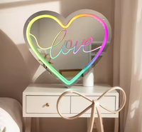 Miroir LED Néon - Décoration Lumineuse en Forme de Cœur Personnalisable, Lumière d'Ambiance Acrylique Dimmable pour Chambre à Coucher