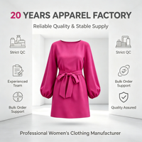Robe courte en satin pour femme, col bateau, manches longues lanternes, ceinture à nouer, couleur unie, respirante, idéale pour le bureau
