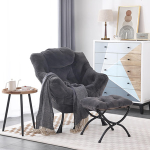 Fauteuil <span class=keywords><strong>de</strong></span> lecture pliant <span class=keywords><strong>avec</strong></span> repose-pieds en tissu peluche gris, fauteuil paresseux <span class=keywords><strong>avec</strong></span> ottoman, fauteuil d'appoint moderne, chaise <span class=keywords><strong>de</strong></span> salon <span class=keywords><strong>de</strong></span> détente <span class=keywords><strong>avec</strong></span> <span class=keywords><strong>accoudoirs</strong></span> - Product Image 2
