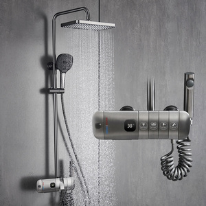 Ensemble de robinetterie de douche moderne <span class=keywords><strong>pour</strong></span> salle de bain, système de douche à affichage LED brossé, pommeau de douche effet pluie, douchette à main, ensemble de douche <span class=keywords><strong>spa</strong></span> - Product Image 1