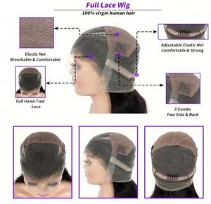 Perruques brésiliennes sans colle en gros, entièrement en dentelle française transparente, pré-épilées, pré-coupées, noir naturel, 100 % vierges, densité 180 % - Product Image 4