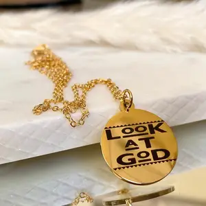 Customized bible verse style 'Look at god' black engraved stainless steel god charm for bracelet necklace making