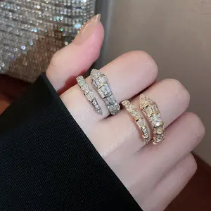 Cooper Cool Style Zircon Snake Jewelry Small High end Design Index Finger Ring New Versatile Wholesale open ring