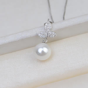 Pendentif en argent S925 pour femme, feuille avec perle, accessoires de bijoux personnalisés, tendance, produit semi-fini 1796 - Product Image 1