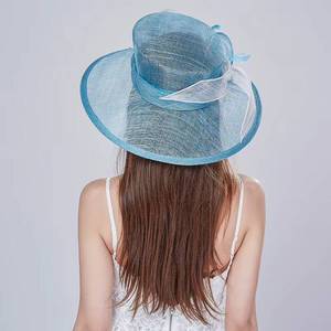 MS New Update Custom Party Carnival <b>Wedding</b> Sinamay <b>Lady</b> Women's Blue Flower Wide Brim <b>Hat</b> Female Elegant Church <b>Hats</b> - Product Image 4
