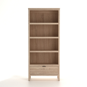 Bibliothèque moderne haute à étagères ouvertes avec tiroir à lattes et rangement - Product Image 3