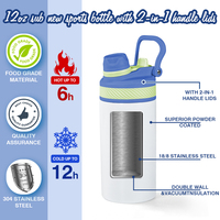 Bouteille d'eau isotherme personnalisée en acier inoxydable 304 de 350 ml avec poignée et couvercles colorés pour enfants, cadeaux d'affaires classiques pour boissons froides