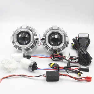 AILECAR Wholesale 12V 35W H1 HID Bi-xenon headlight Projector Lens kit with Double LED Angel eye for car kit
