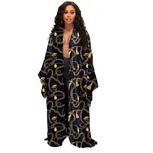 2022 Lady Sexy Costume Vintage Print Loose Cardigan Sleepwear Woman Trench Cover Up Top Smooth Bathing Robe Printed Dress