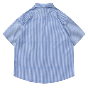 Camicia Casual da uomo a maniche corte <span class=keywords><strong>blu</strong></span> con colletto ribaltabile stampato a strisce verticali nuovo Design di coppia allentata per l'estate - Product Image 2