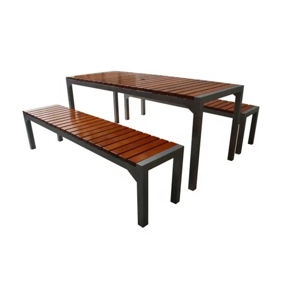 하이 퀄리티 긴 야외 공공 나무 피크닉 테이블 벤치 정원 식탁 세트 레스토랑 커피 테이블 의자 나무