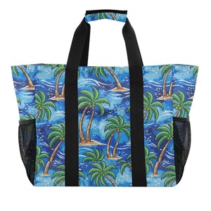 Colorful Tropical Palm Print <b>Large</b> Wide-open Foldable Summer <b>Beach</b> Utility <b>Bag</b> Collapsable <b>Beach</b> Tote Dust <b>Bag</b> with Mesh Pockets - Product Image 2
