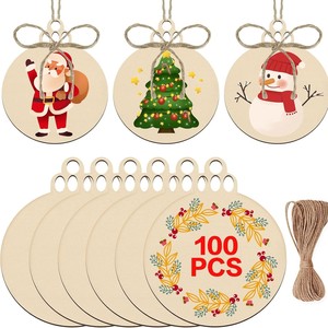 Adornos colgantes navideños de madera redondos sin terminar de color natural para pintar y dibujar, decoración artesanal para niños - Product Image 3