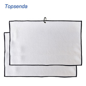 Tùy Chỉnh Màu Đen Cạnh Biên Giới 16*24 Sợi Nhỏ Waffle Polyester Thăng Hoa Trống Golf Khăn Với Carabiner - Product Image 1