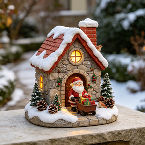 Ornamento Natalizio in Resina a Forma di Casa di Babbo Natale con LED, Decorazione da Tavolo per Casa, Regalo per Bambini, Statuetta - Product Image 1
