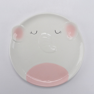 Plato de Cerámica con Forma de Elefante Adorable, Cuerpo Blanco con Detalles Rosados <span class=keywords><strong>en</strong></span> Orejas y Patas, Plato con Diseño de Animal - Product Image 1