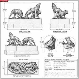 YOUFINE Statua Personalizzata a Grandezza Naturale di Un Pack di Lupi Urlanti in Bronzo con Dettagli Realistici per Piazze, Ville e Giardini - Product Image 4