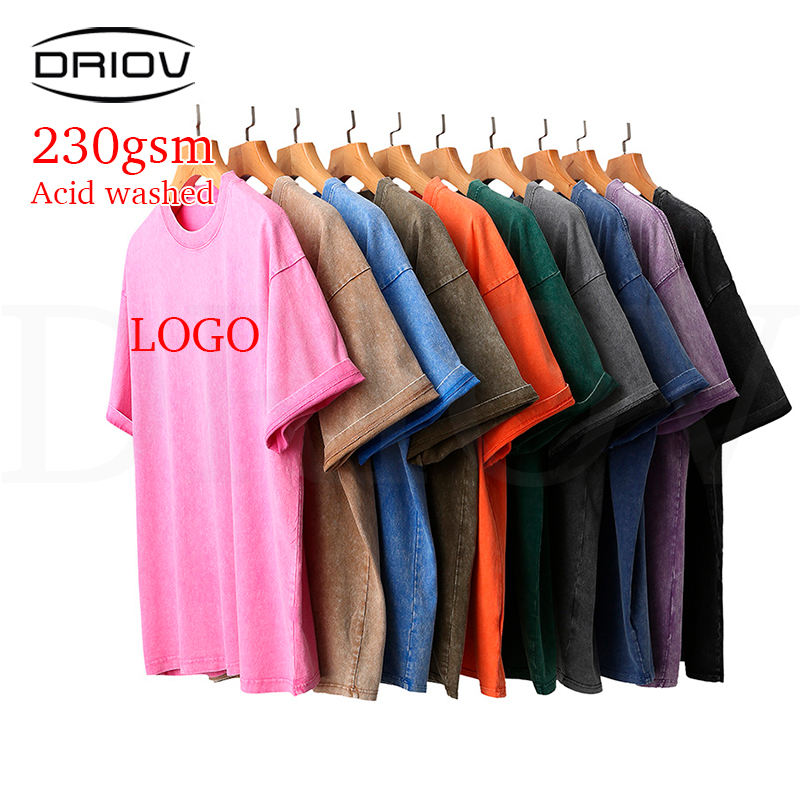 In Stock 230g Oversized Acid Wash T Shirt Custom Tag Labels T-shirt Puff Print Tee Shirt For Men