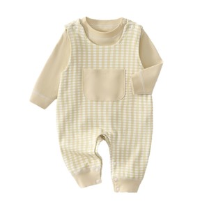 Conjunto de overoles para bebé, mono de manga larga a cuadros amarillos, traje unisex de otoño para niños pequeños - Product Image 5
