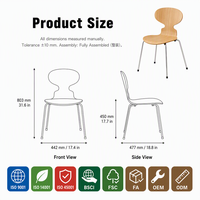 Chaise de style Ant, coque en contreplaqué de hêtre, structure en acier chromé, chaise empilable pour restaurant