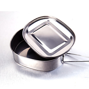 Stainless Steel Lunch Box Square Single Layer Double Layer With Lid For Student Cafeteria Steamed Rice Bento - Product Image 3