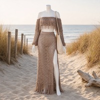 Nieuwe Dames Sexy Tweedelige Rok Set Kwastje Cover Bikini Strandjurken Plus Size Doorzichtige Badmode