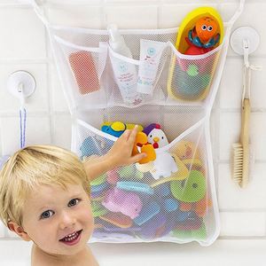 Modern Mesh <b>Bath</b> <b>Storage</b> Bag Foldable Hanging Bathroom Organizer with Round Suction Cup Hooks for Baby Toys and Sets - Product Image 3