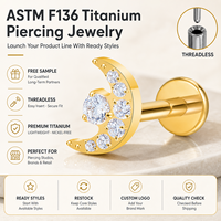 Anting-anting JiaXin ASTM-F136 G23 Titanium Tanpa Ulir Model Push Pin Flat Back Labret Stud Medusa Tragus Lobe Bertahtakan Zirkon Bunga 16G