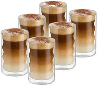 Tasses à café 400 ml en verre borosilicate à double paroi, design côtelé, pour boissons chaudes et froides