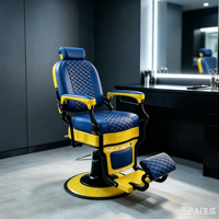 Fauteuil de barbier hydraulique vintage bleu et jaune, 360° °   Fauteuil de salon pivotant et inclinable en cuir PU matelassé pour hommes, pour la coupe de cheveux