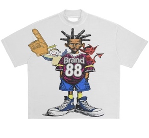 T-Shirt Grafica Streetwear Y2K per Uomo, Stampa Cartoon Urbana Anni '90, Maglietta Oversize in Cotone Pesante, Hip Hop Angelo <span class=keywords><strong>e</strong></span> Diavolo 88 Bianco - Product Image 1