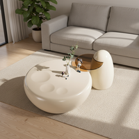 Ensemble de tables basses en fibre de verre de style moderne avec pattes de chat crème, blanc riz, meubles de salon