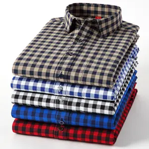 Benutzer definiertes Logo 100% Baumwolle Herren Casual Langarm Hemden Großhandel Formale Business Flanell Büro Plaid Shirt Für Männer