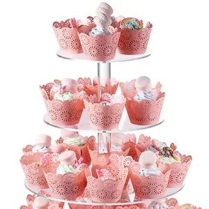 Cupcake Stand 4 Tier Round Acrylic Cupcake Display Stand Holder, Clear Dessert Pastry Tower for Wedding, Birthday, Theme Party,