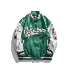 LOW MOQ Embroidered Varsity <b>Jacket</b> <b>Men's</b> Light Blue White Sleeve Casual Spring Baseball Bomber Coat with Patch Designs - Product Image 2