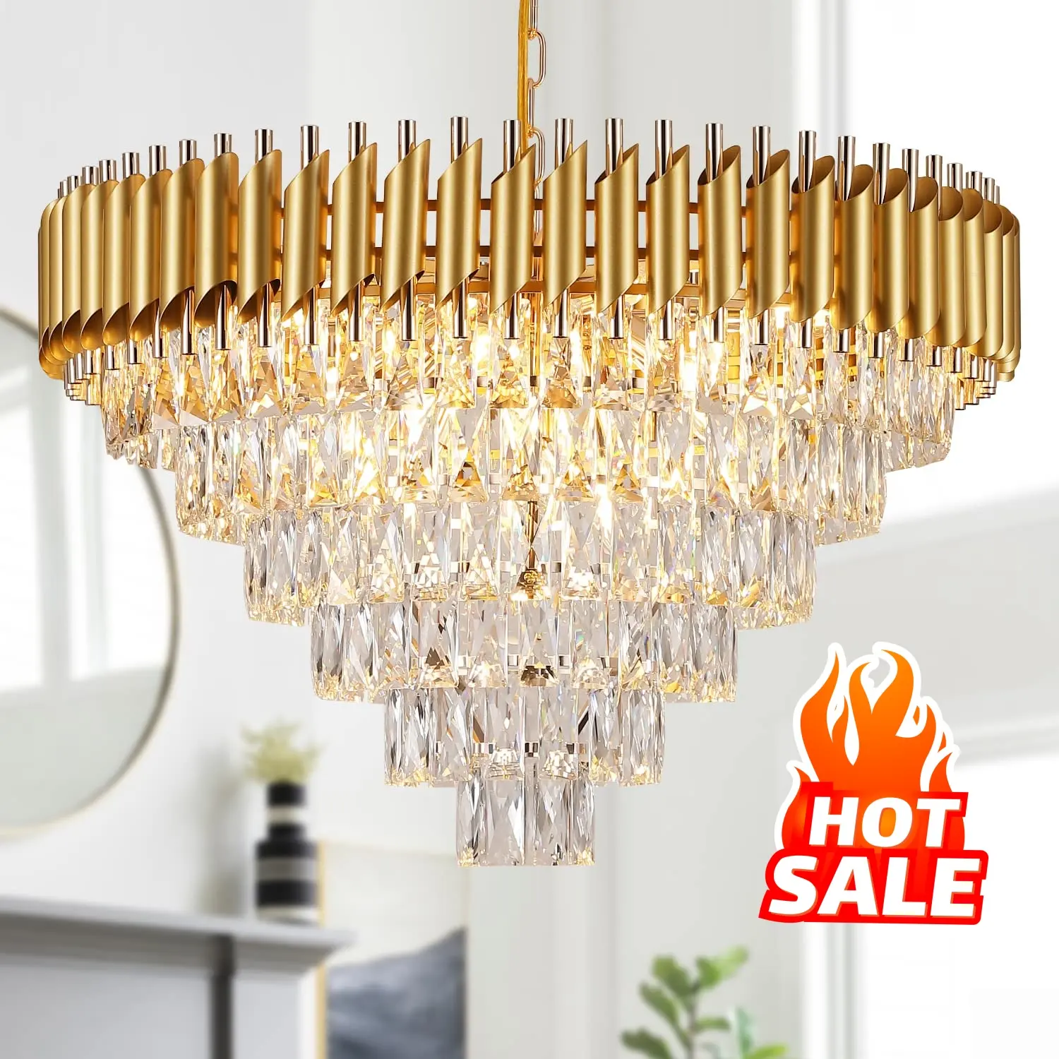 OEM Customized Modern Decoration Indoor Lighting Crystal Pendant Light Chandelier Round Ceiling Lamp for Indoor Home Lighting