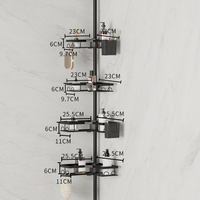 Étagère de douche d'angle à 4 niveaux réglable en hauteur avec barre de tension, sans perçage, en acier au carbone